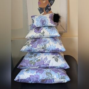 Purse Pillow 5 SET Custom Handmade Purple & Blue Decorative Floral Design